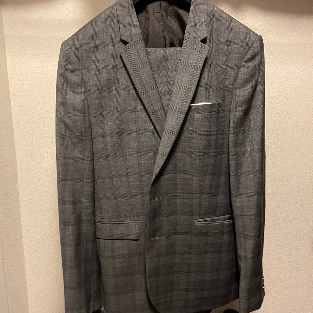 Mens extra slim dark grey checked suit